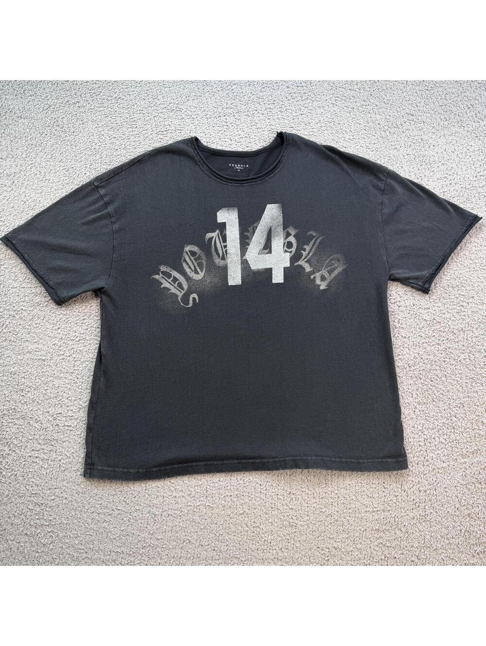 YoungLA 14 Oversized Faded Black Graphic T Shirt Mens Medium Boxy Gymwear